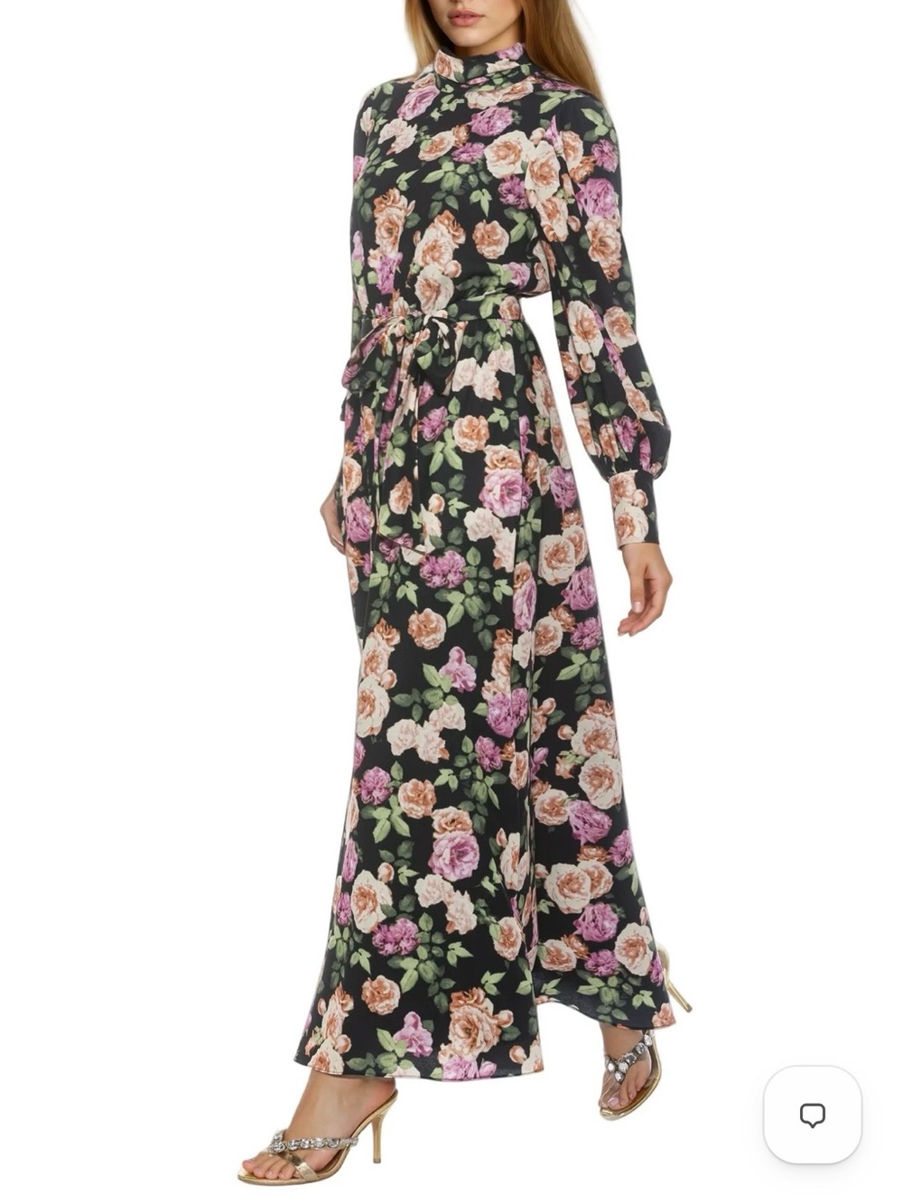 Floral High-Neck Long Sleeve Maxi Dress - Black/Pink Alexia Admor